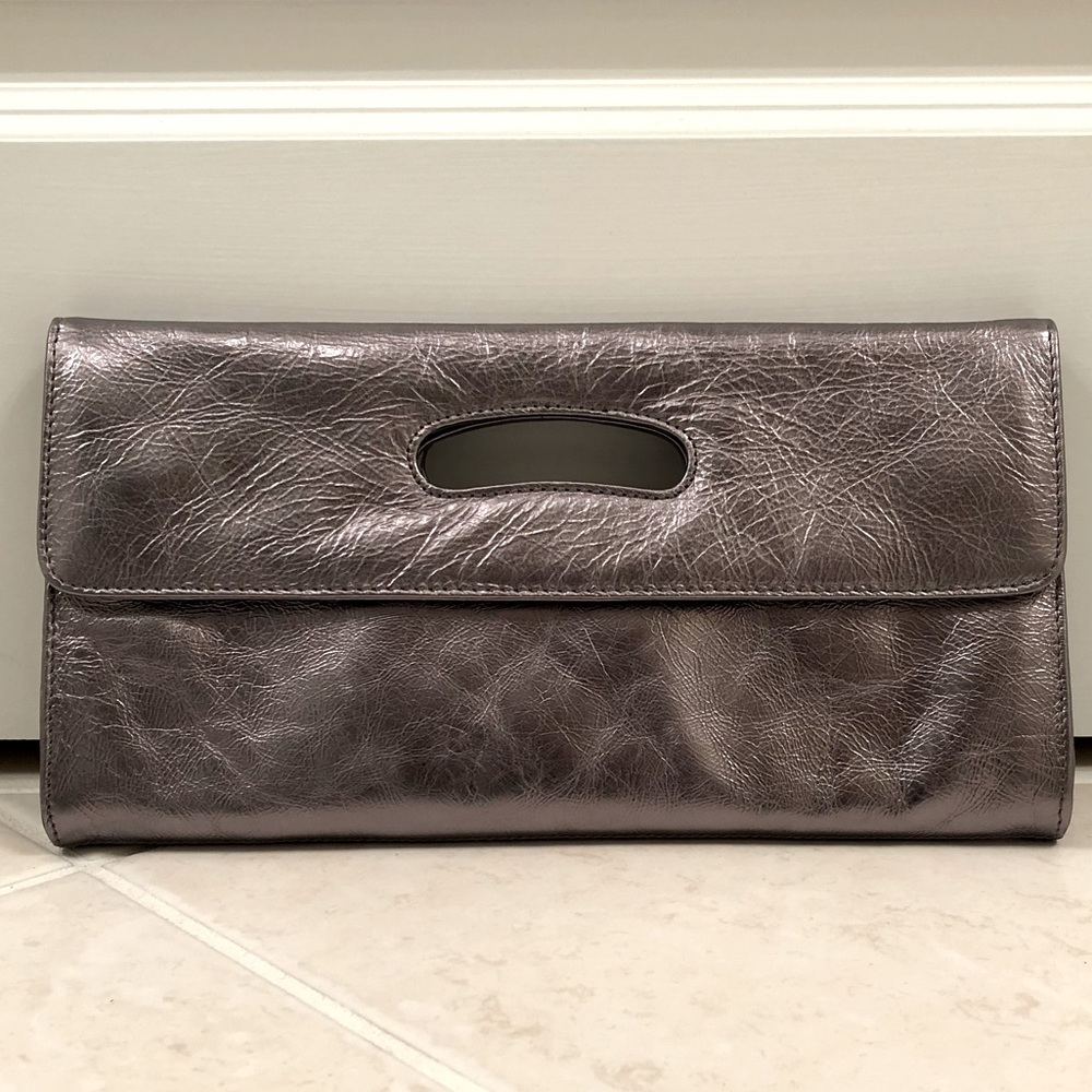 HOBO International Leather Fold Over Magnetic Closure Clutch Purse